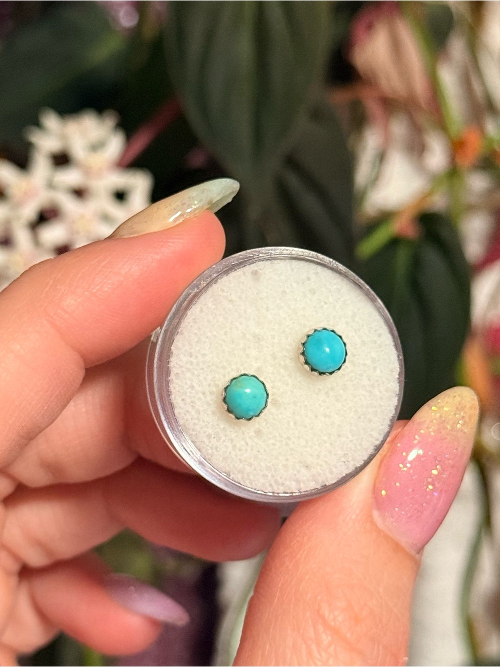 Vintage Turquoise Stud Earrings Stamped 925 Sterling Silver Six-Point Star